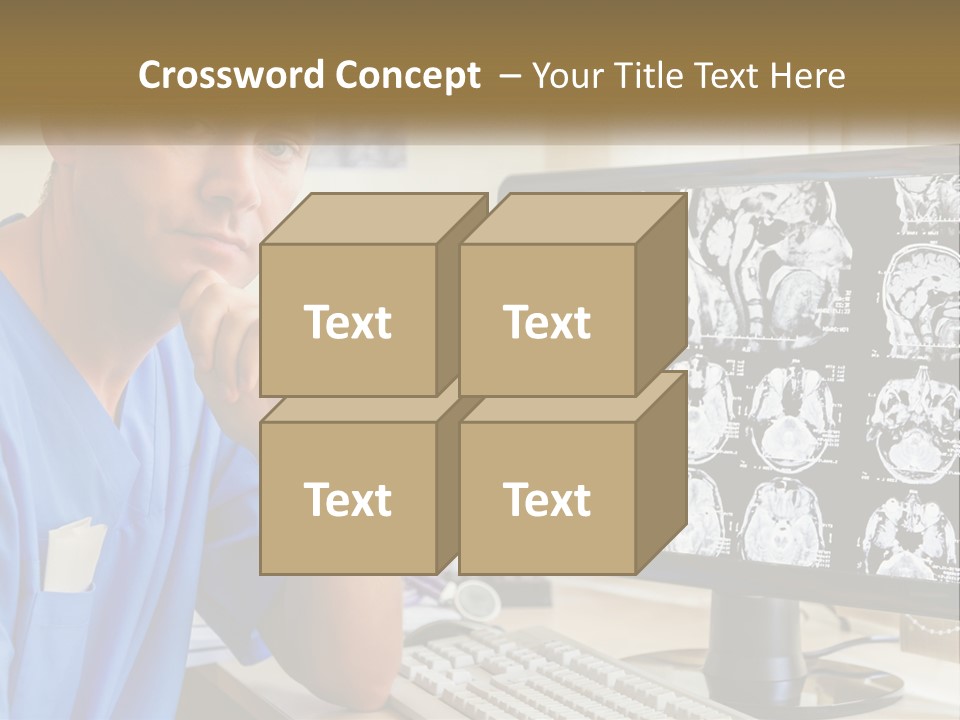 A Man In Scrubs Sitting In Front Of A Computer PowerPoint Template