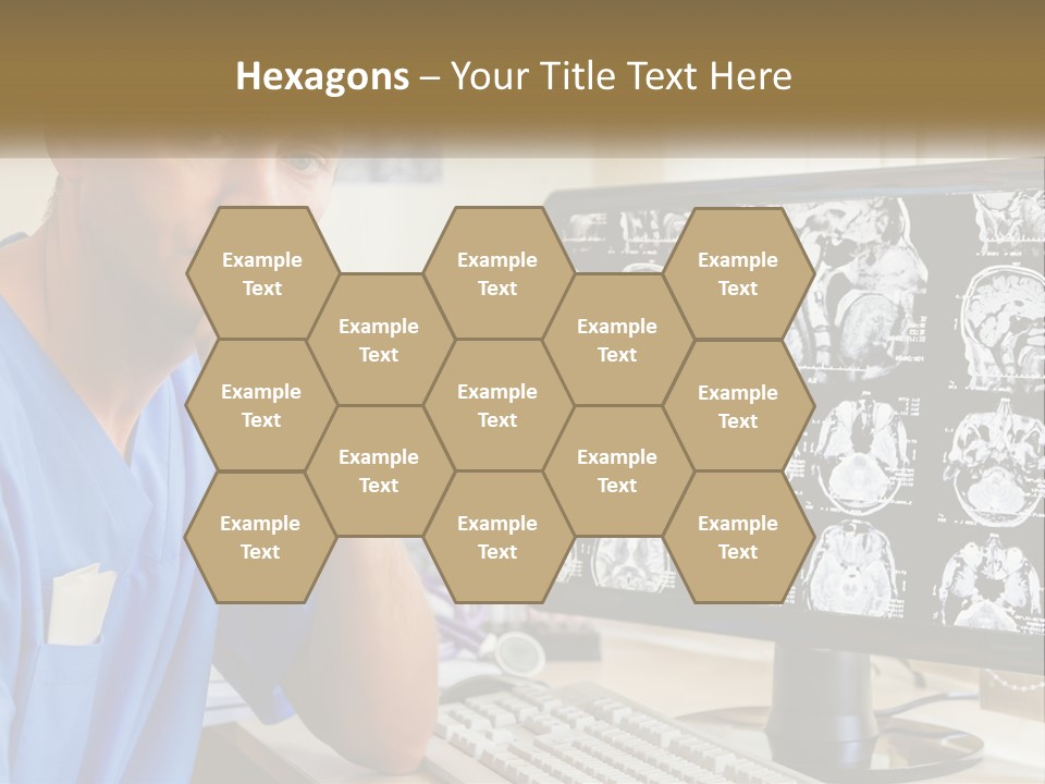 A Man In Scrubs Sitting In Front Of A Computer PowerPoint Template