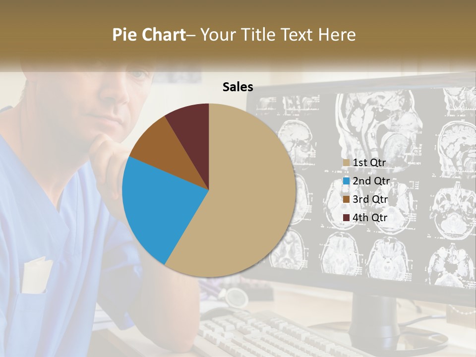 A Man In Scrubs Sitting In Front Of A Computer PowerPoint Template