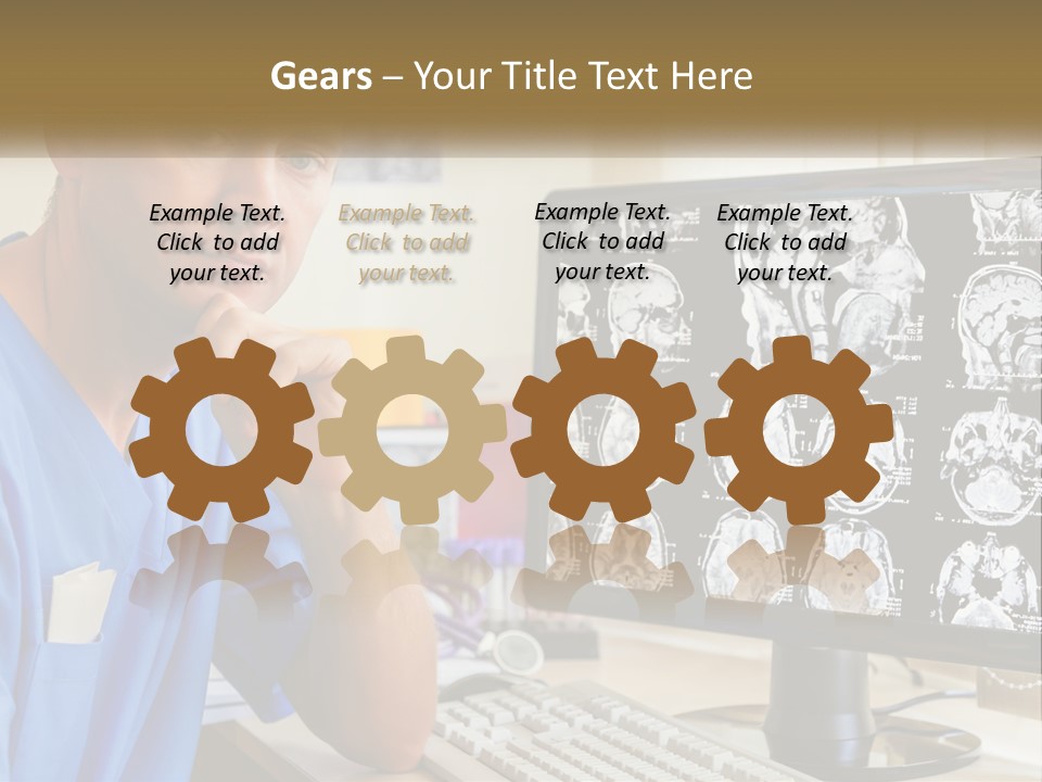 A Man In Scrubs Sitting In Front Of A Computer PowerPoint Template