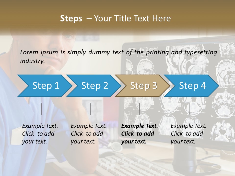 A Man In Scrubs Sitting In Front Of A Computer PowerPoint Template