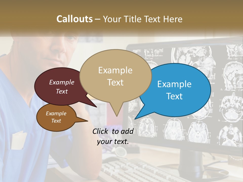 A Man In Scrubs Sitting In Front Of A Computer PowerPoint Template