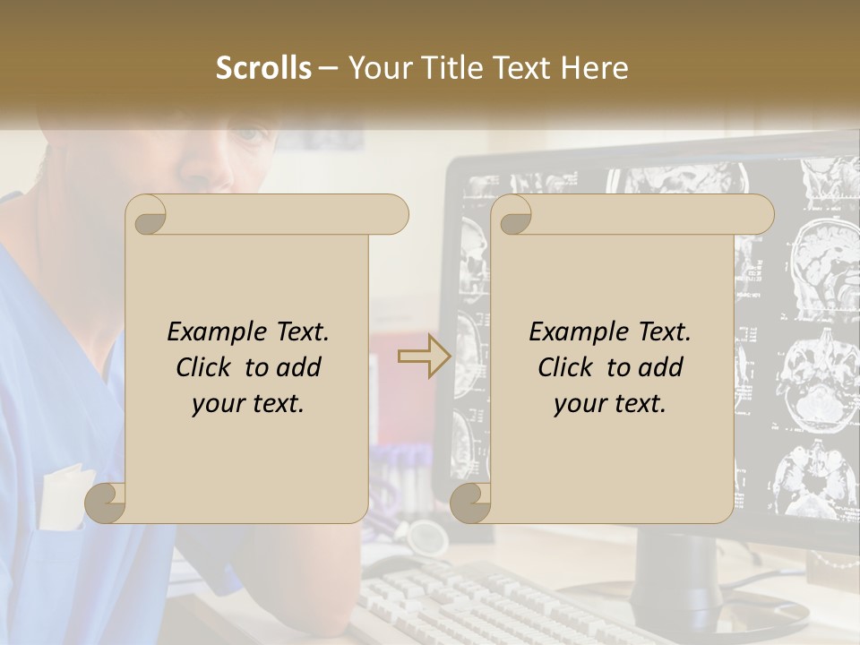 A Man In Scrubs Sitting In Front Of A Computer PowerPoint Template