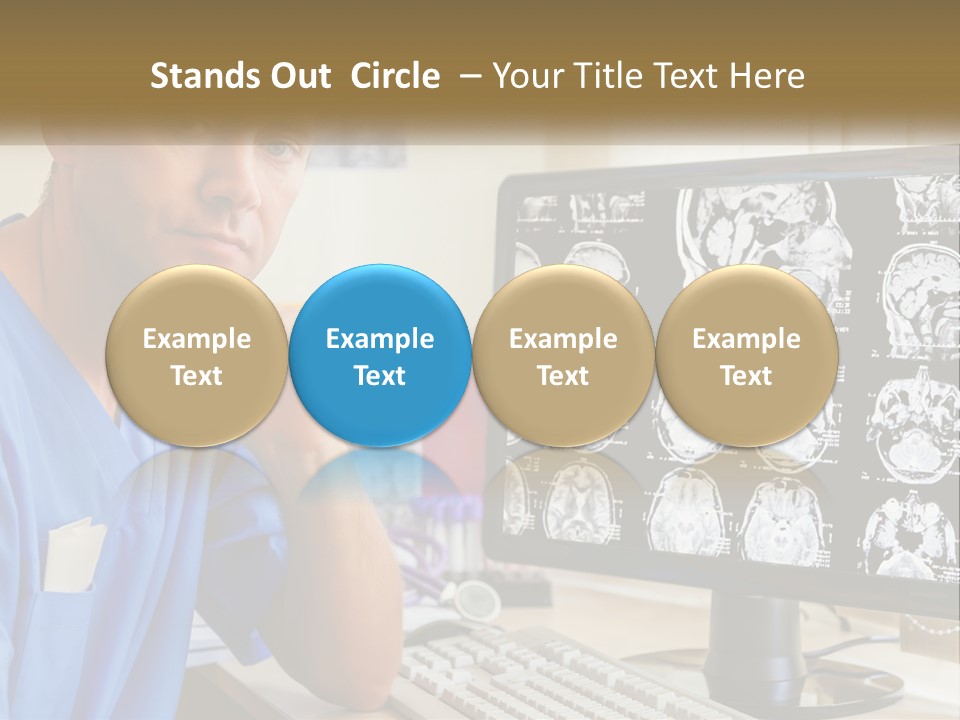 A Man In Scrubs Sitting In Front Of A Computer PowerPoint Template