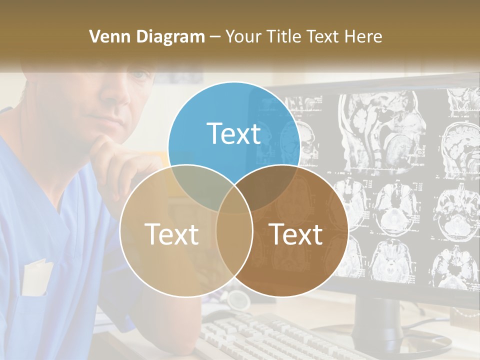 A Man In Scrubs Sitting In Front Of A Computer PowerPoint Template