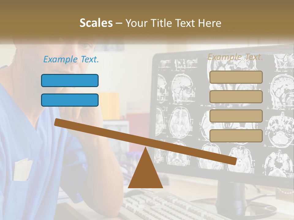 A Man In Scrubs Sitting In Front Of A Computer PowerPoint Template
