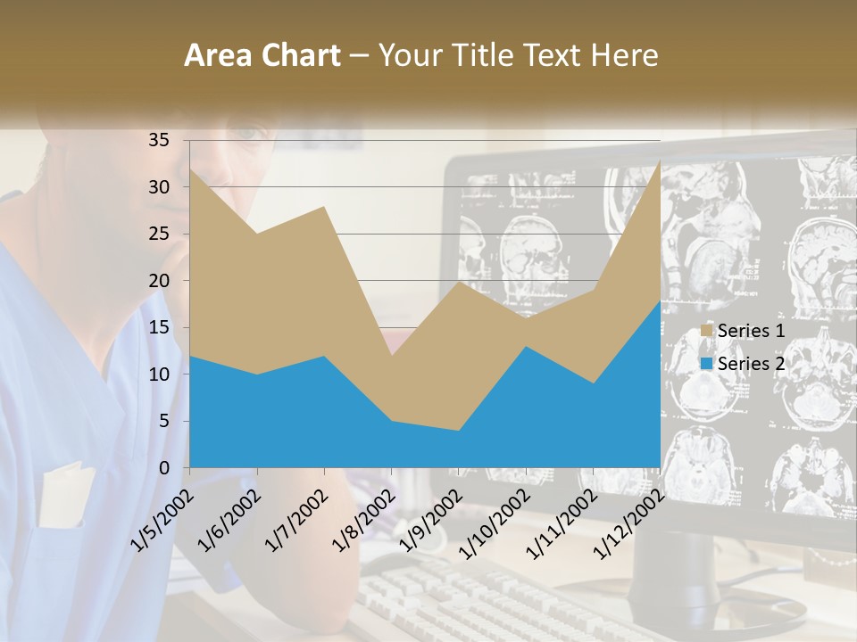 A Man In Scrubs Sitting In Front Of A Computer PowerPoint Template