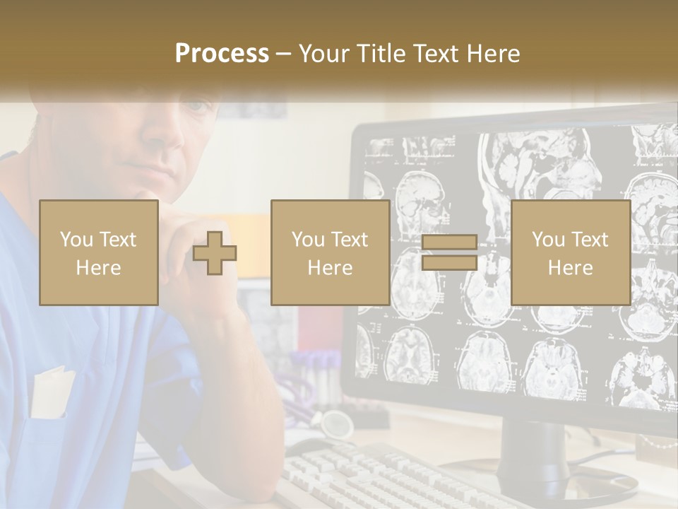 A Man In Scrubs Sitting In Front Of A Computer PowerPoint Template