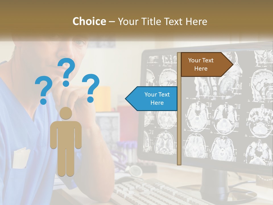 A Man In Scrubs Sitting In Front Of A Computer PowerPoint Template