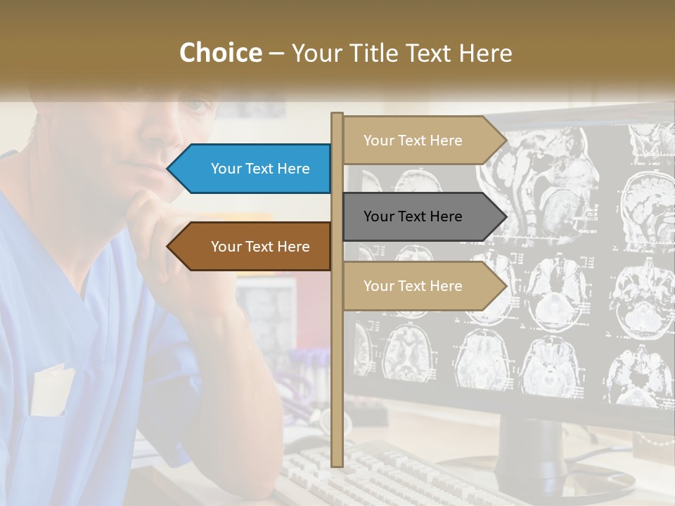 A Man In Scrubs Sitting In Front Of A Computer PowerPoint Template