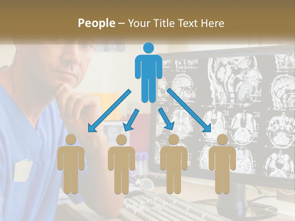 A Man In Scrubs Sitting In Front Of A Computer PowerPoint Template