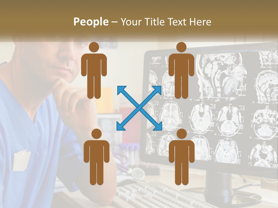 A Man In Scrubs Sitting In Front Of A Computer PowerPoint Template