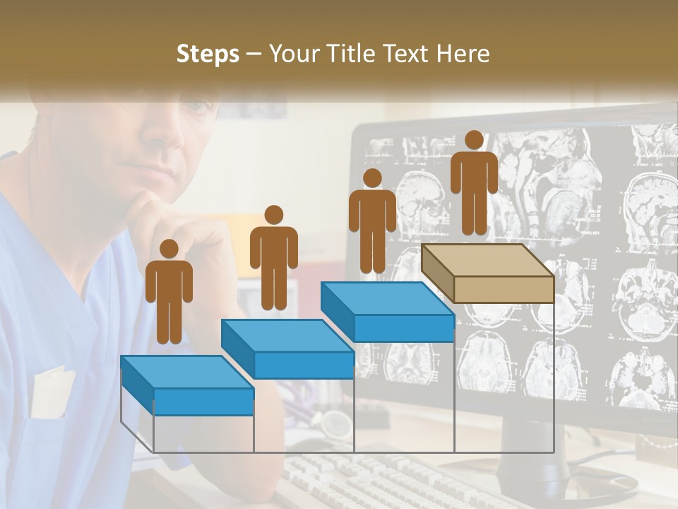 A Man In Scrubs Sitting In Front Of A Computer PowerPoint Template