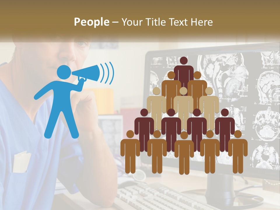 A Man In Scrubs Sitting In Front Of A Computer PowerPoint Template