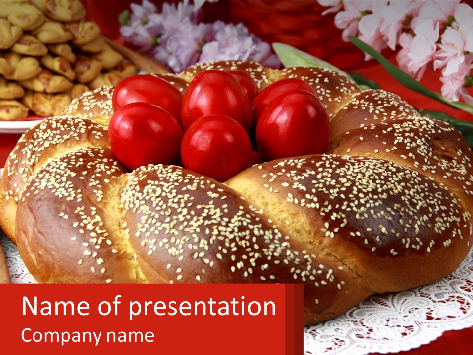 A Plate Of Bread With Tomatoes On Top Of It PowerPoint Template