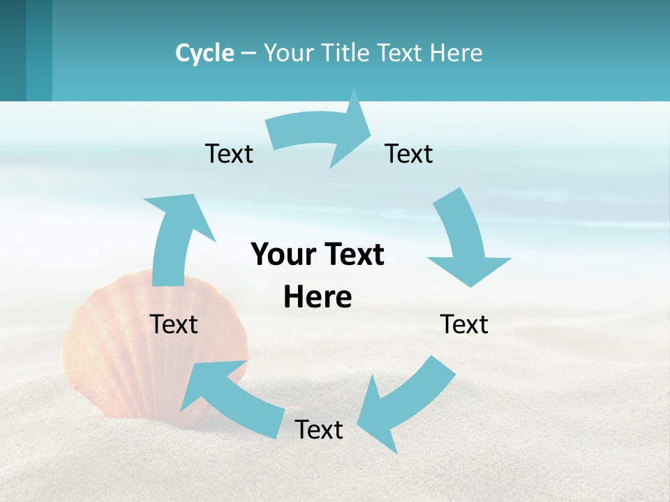 A Seashell On A Sandy Beach With The Ocean In The Background PowerPoint Template