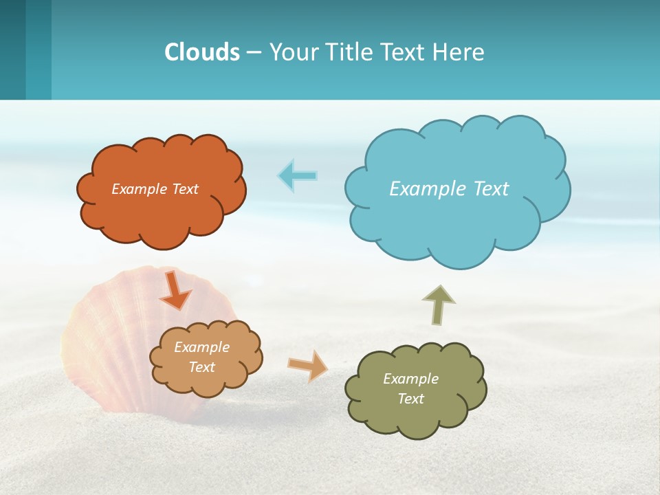 A Seashell On A Sandy Beach With The Ocean In The Background PowerPoint Template