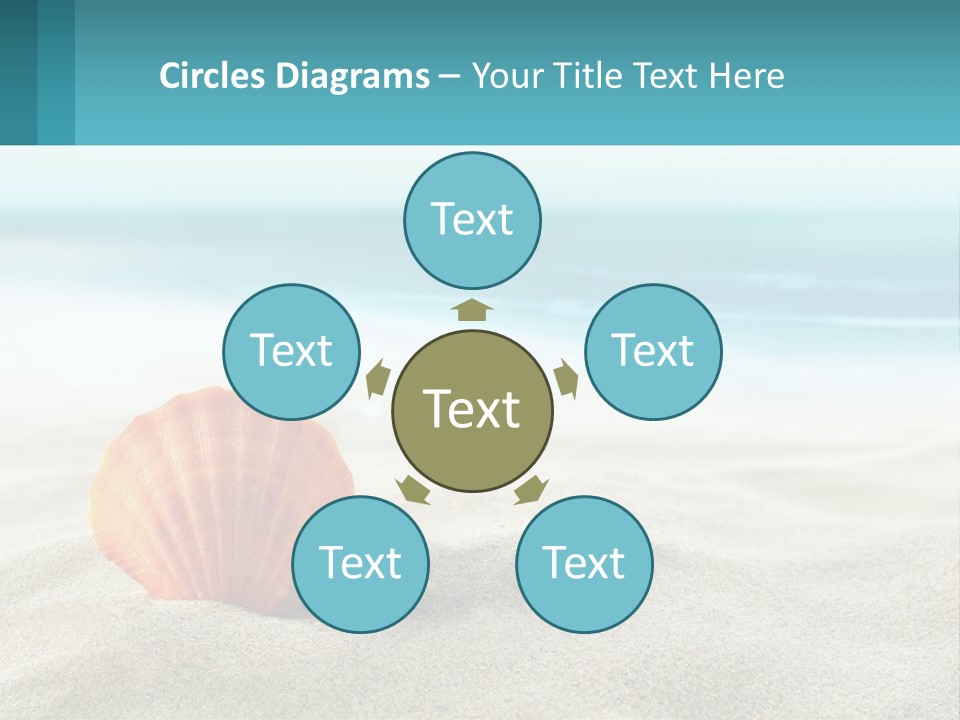 A Seashell On A Sandy Beach With The Ocean In The Background PowerPoint Template