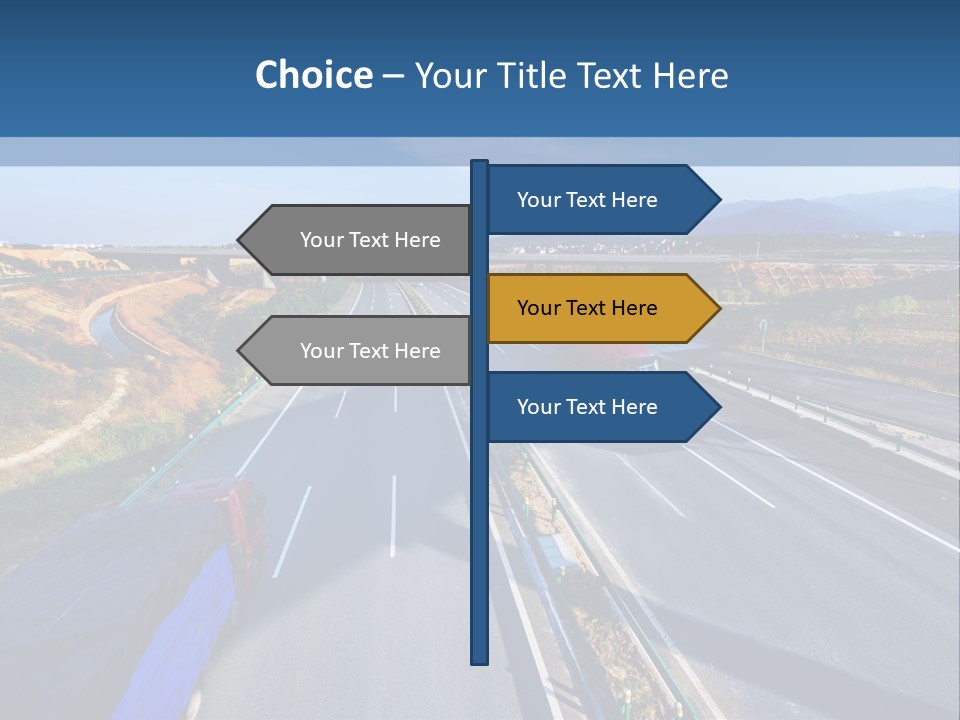 A Truck Driving Down A Highway Next To A Bridge PowerPoint Template