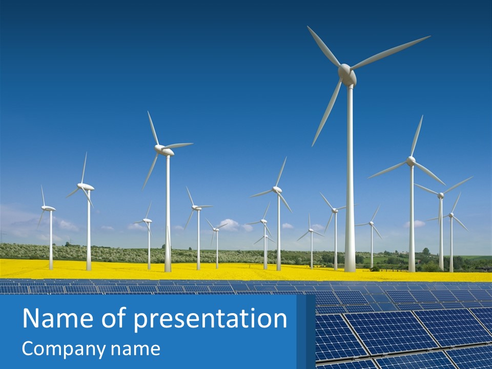 A Row Of Windmills With A Blue Sky In The Background PowerPoint Template