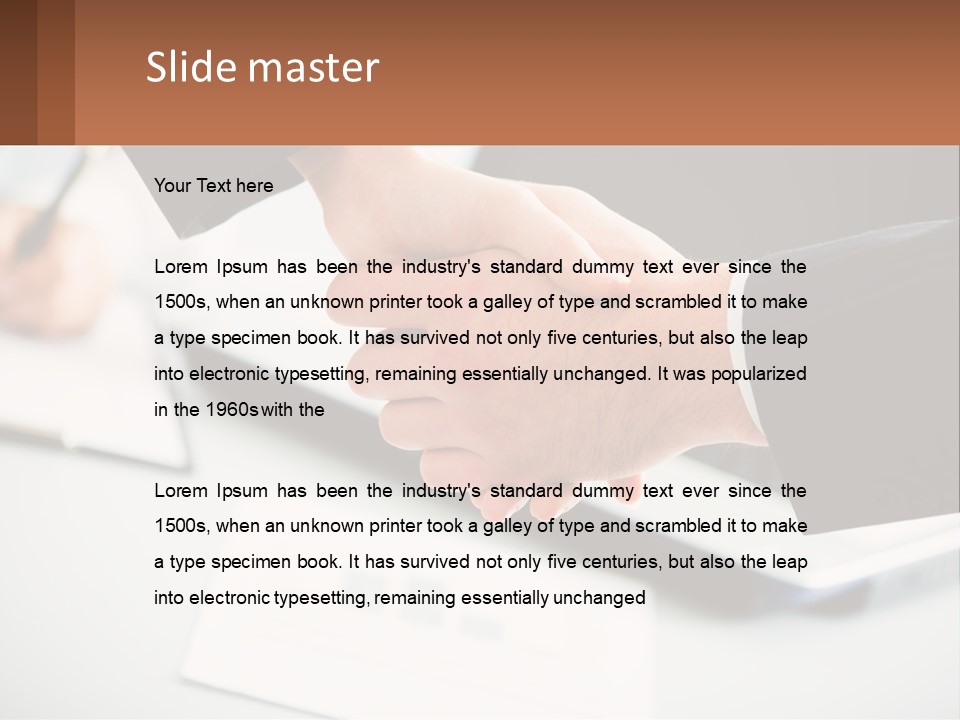 Two People Shaking Hands Over A Laptop Computer PowerPoint Template