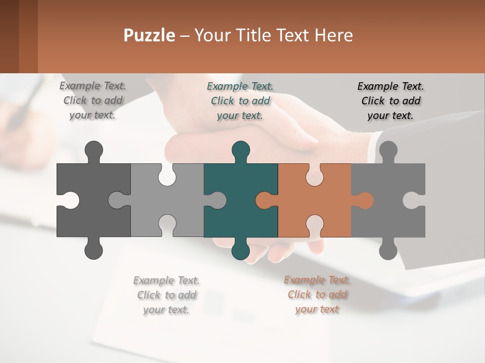 Two People Shaking Hands Over A Laptop Computer PowerPoint Template