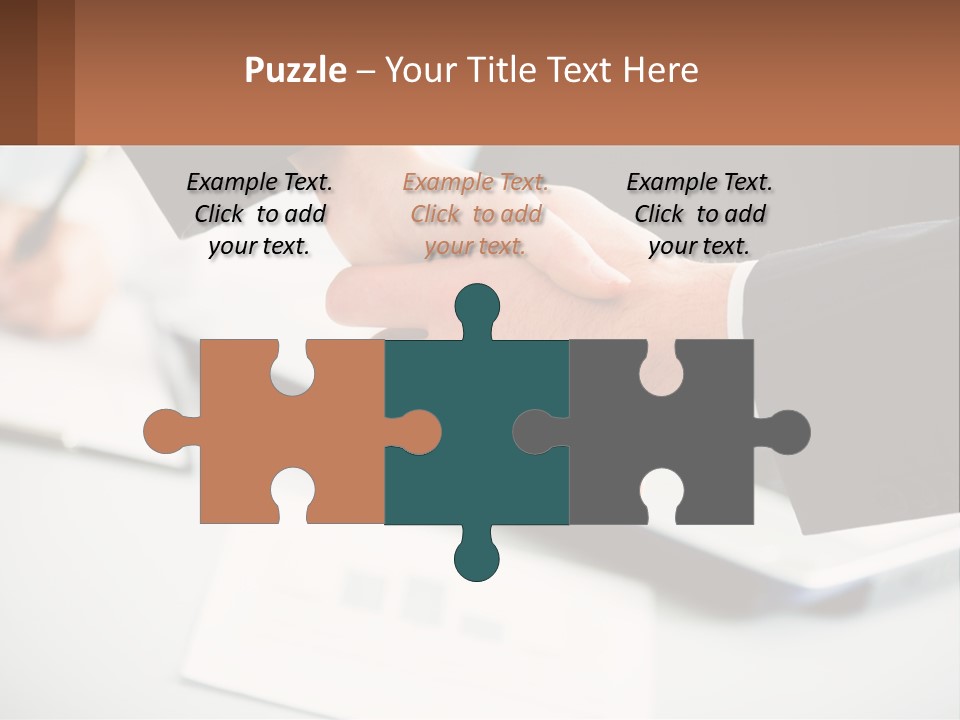 Two People Shaking Hands Over A Laptop Computer PowerPoint Template