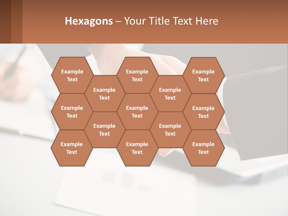 Two People Shaking Hands Over A Laptop Computer PowerPoint Template