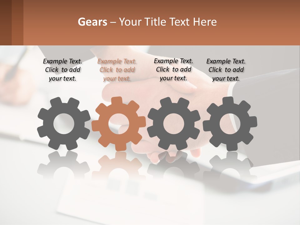 Two People Shaking Hands Over A Laptop Computer PowerPoint Template