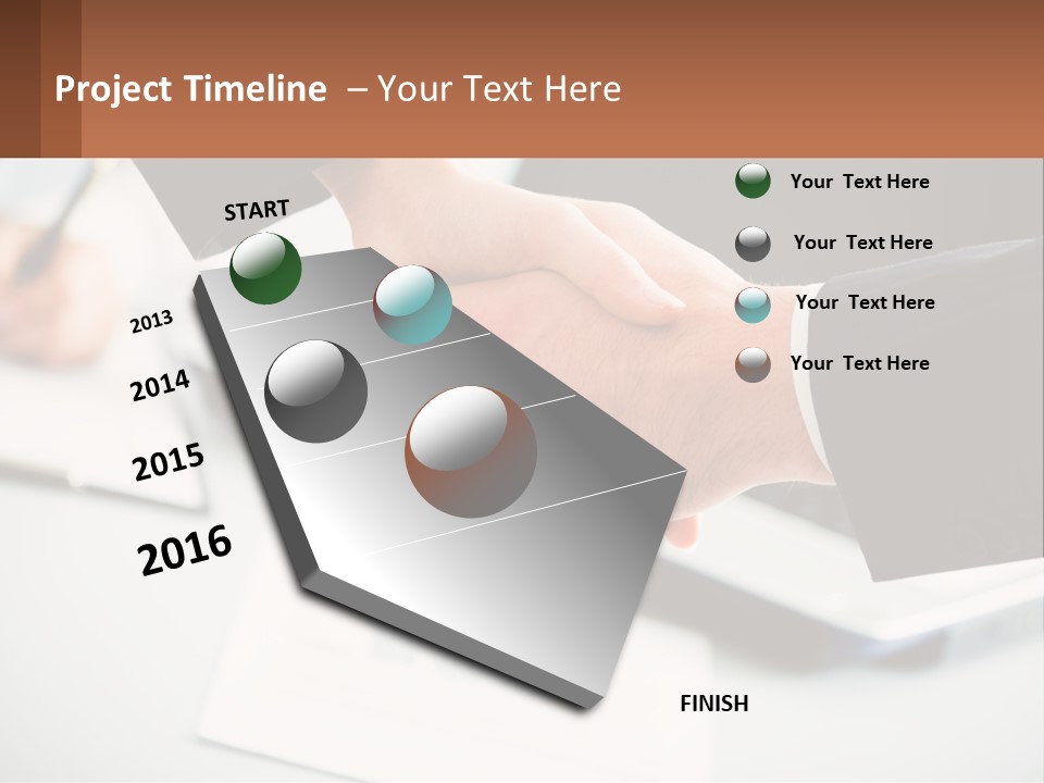 Two People Shaking Hands Over A Laptop Computer PowerPoint Template