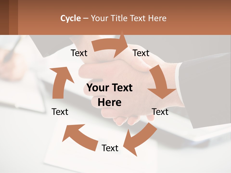 Two People Shaking Hands Over A Laptop Computer PowerPoint Template