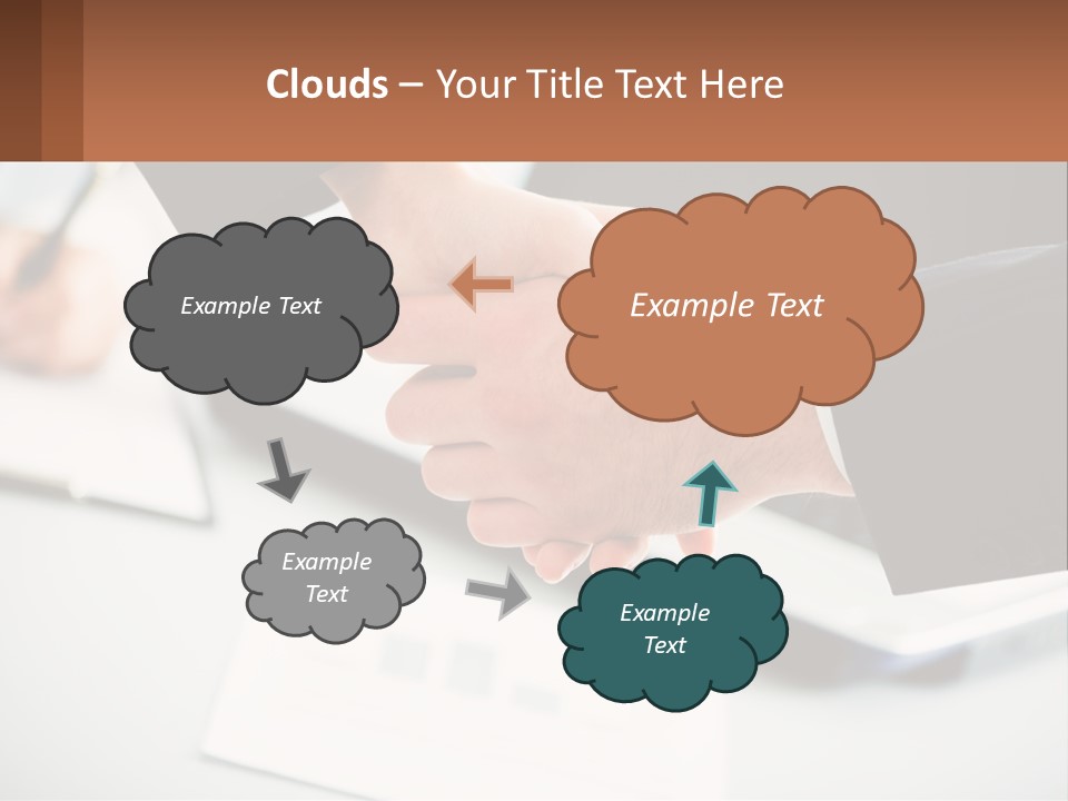 Two People Shaking Hands Over A Laptop Computer PowerPoint Template