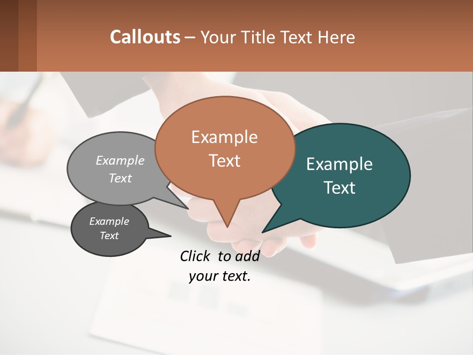 Two People Shaking Hands Over A Laptop Computer PowerPoint Template