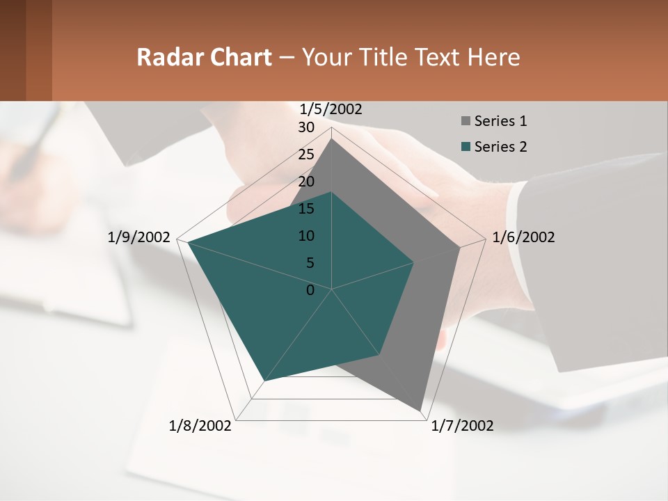 Two People Shaking Hands Over A Laptop Computer PowerPoint Template