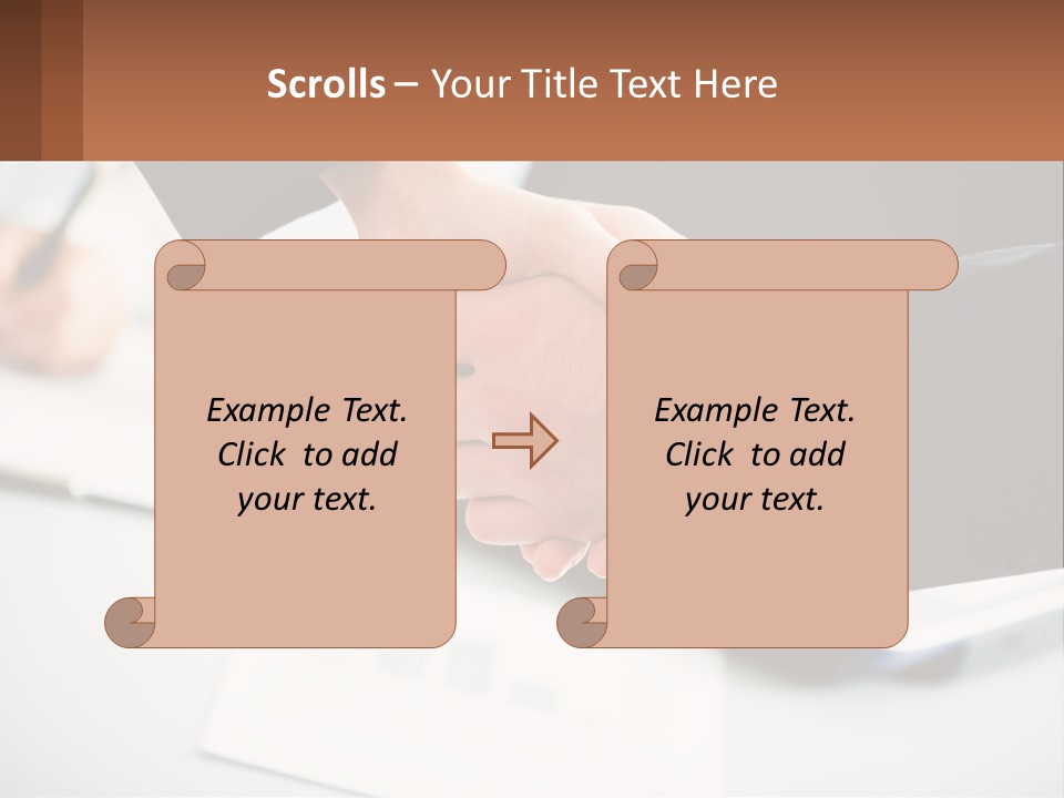 Two People Shaking Hands Over A Laptop Computer PowerPoint Template