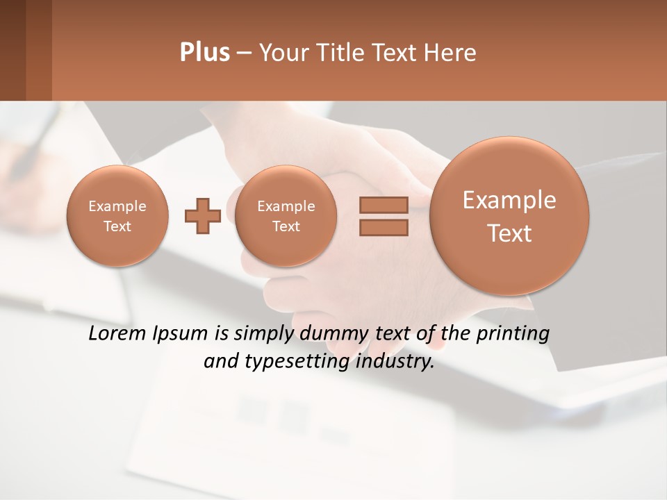 Two People Shaking Hands Over A Laptop Computer PowerPoint Template