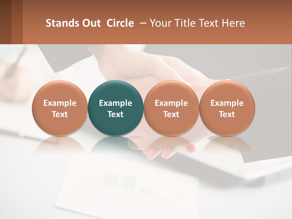 Two People Shaking Hands Over A Laptop Computer PowerPoint Template