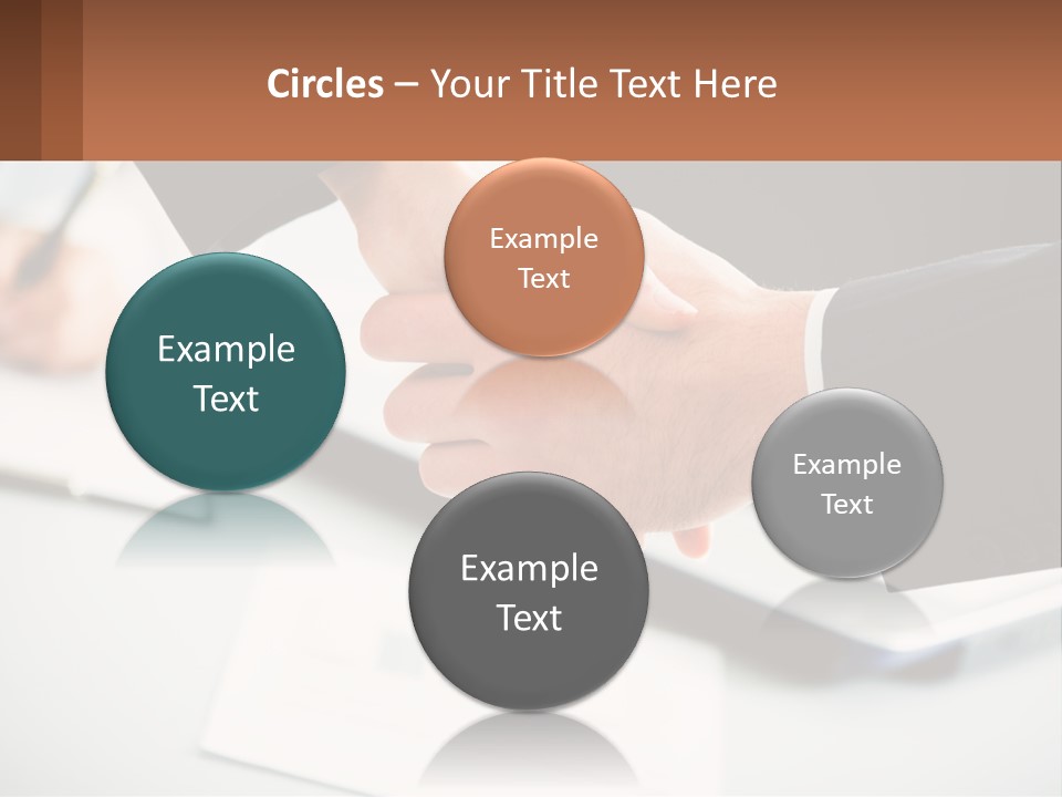 Two People Shaking Hands Over A Laptop Computer PowerPoint Template