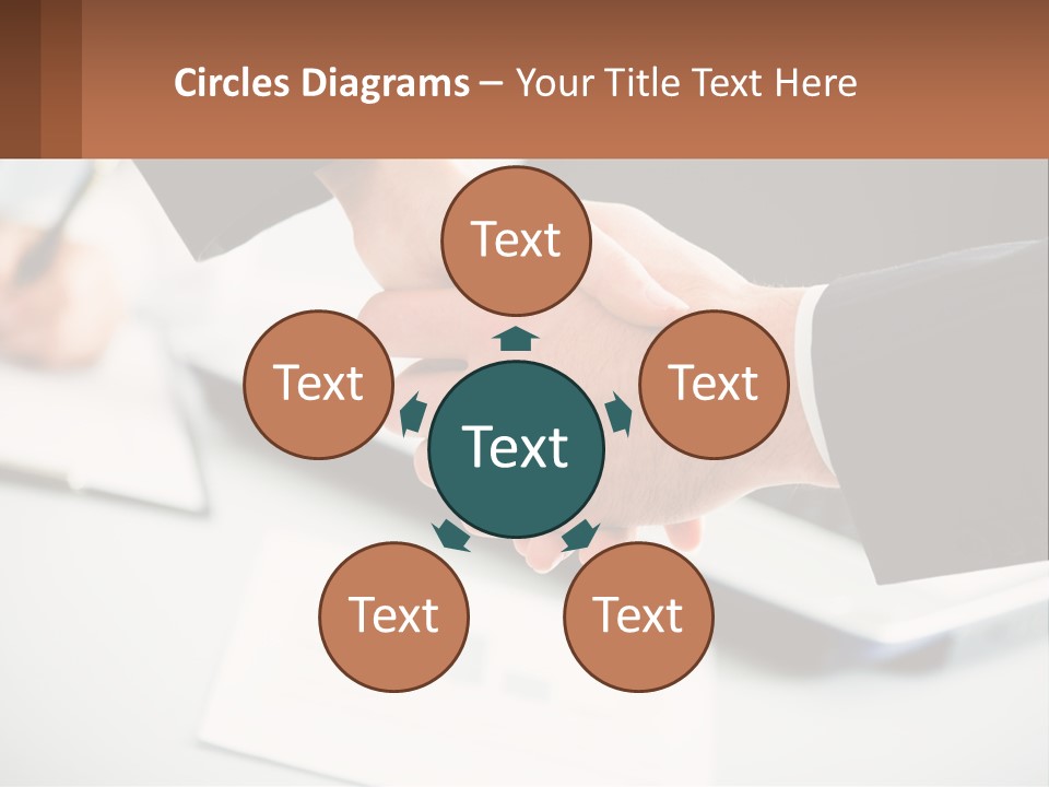 Two People Shaking Hands Over A Laptop Computer PowerPoint Template