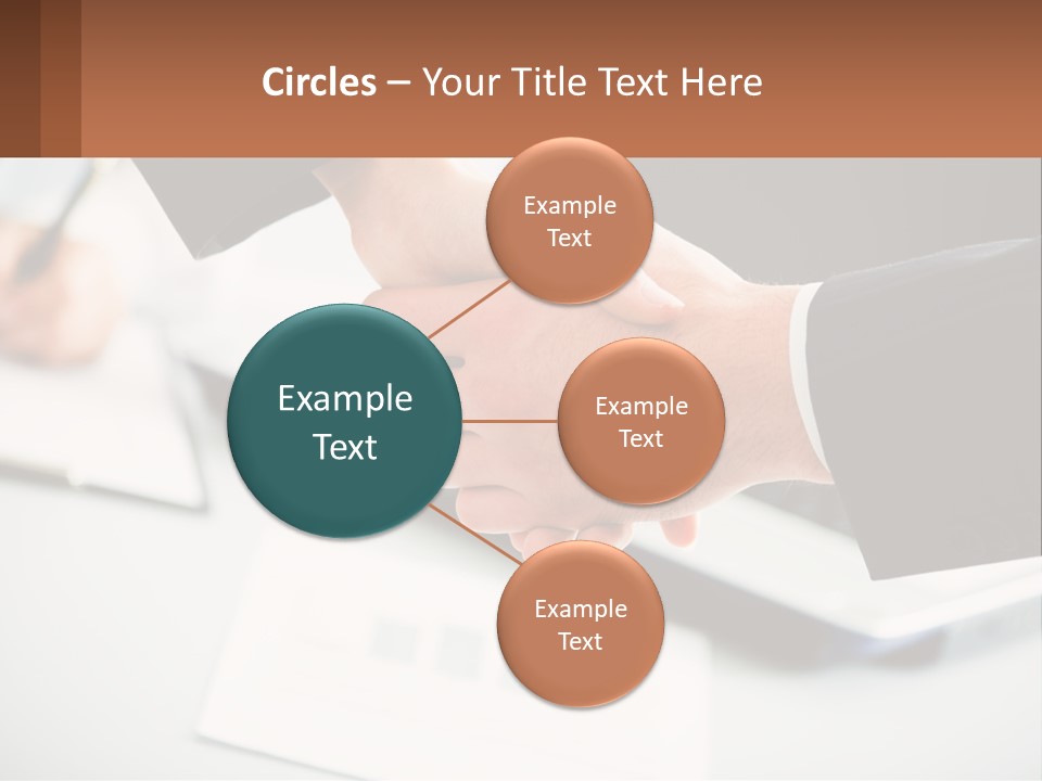 Two People Shaking Hands Over A Laptop Computer PowerPoint Template