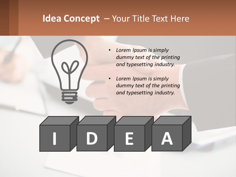 Two People Shaking Hands Over A Laptop Computer PowerPoint Template