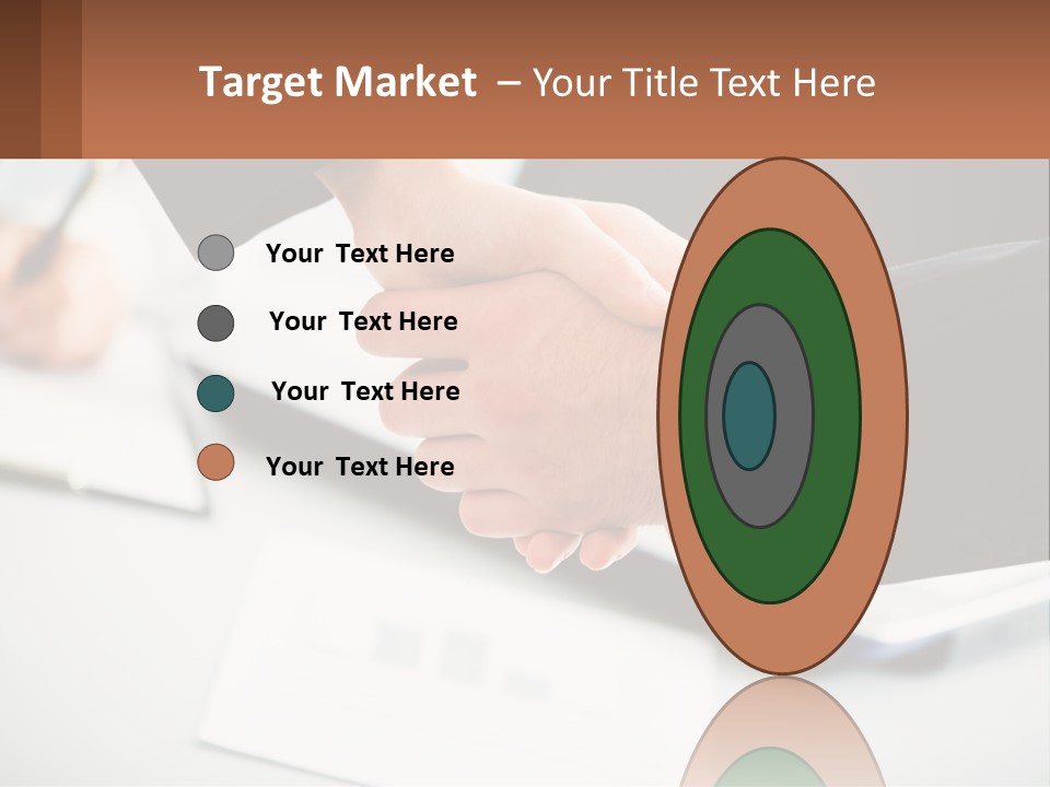 Two People Shaking Hands Over A Laptop Computer PowerPoint Template