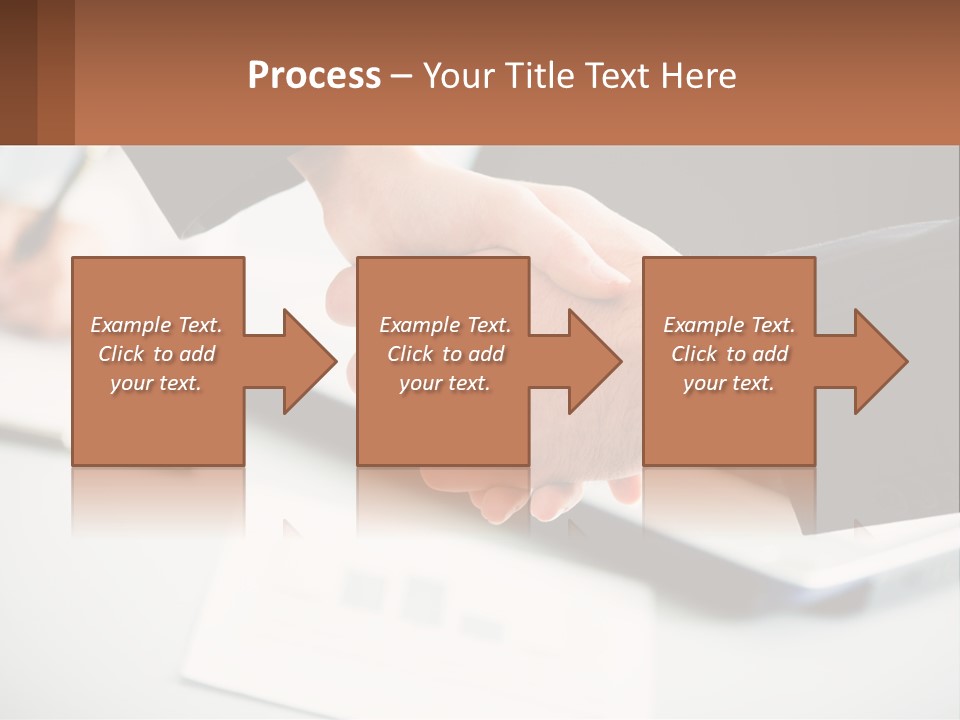 Two People Shaking Hands Over A Laptop Computer PowerPoint Template