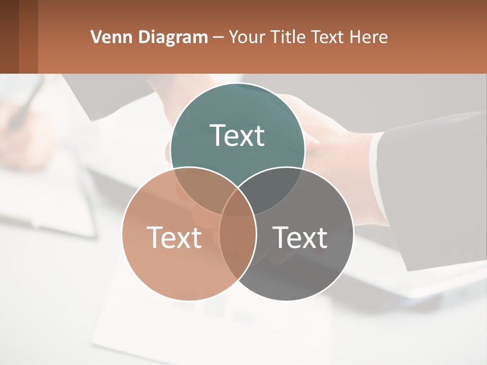 Two People Shaking Hands Over A Laptop Computer PowerPoint Template