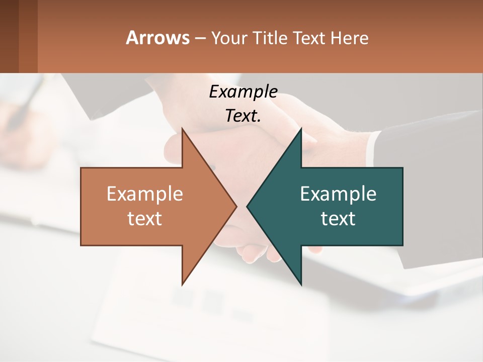 Two People Shaking Hands Over A Laptop Computer PowerPoint Template