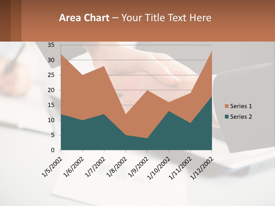 Two People Shaking Hands Over A Laptop Computer PowerPoint Template