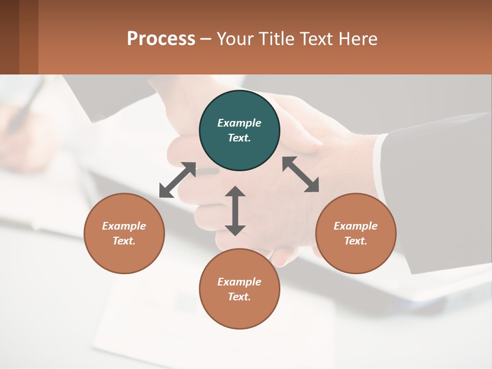 Two People Shaking Hands Over A Laptop Computer PowerPoint Template