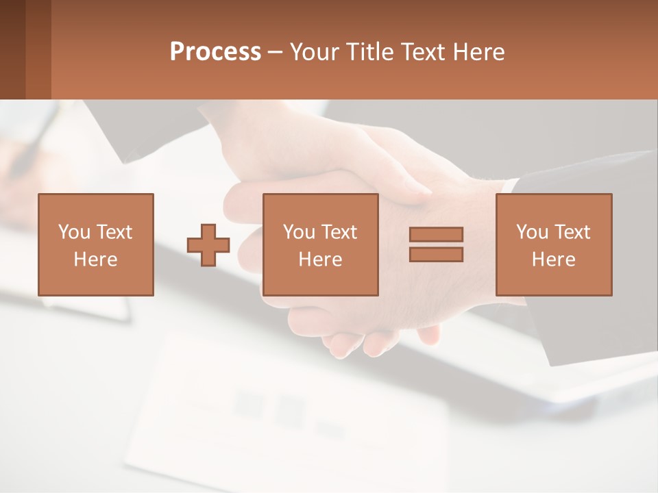 Two People Shaking Hands Over A Laptop Computer PowerPoint Template