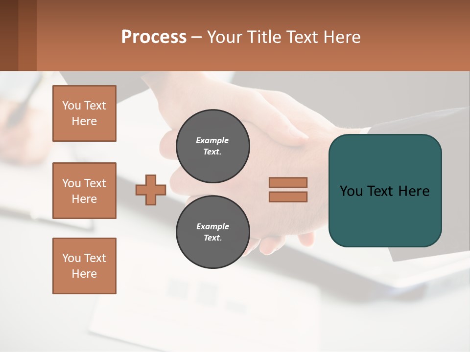 Two People Shaking Hands Over A Laptop Computer PowerPoint Template