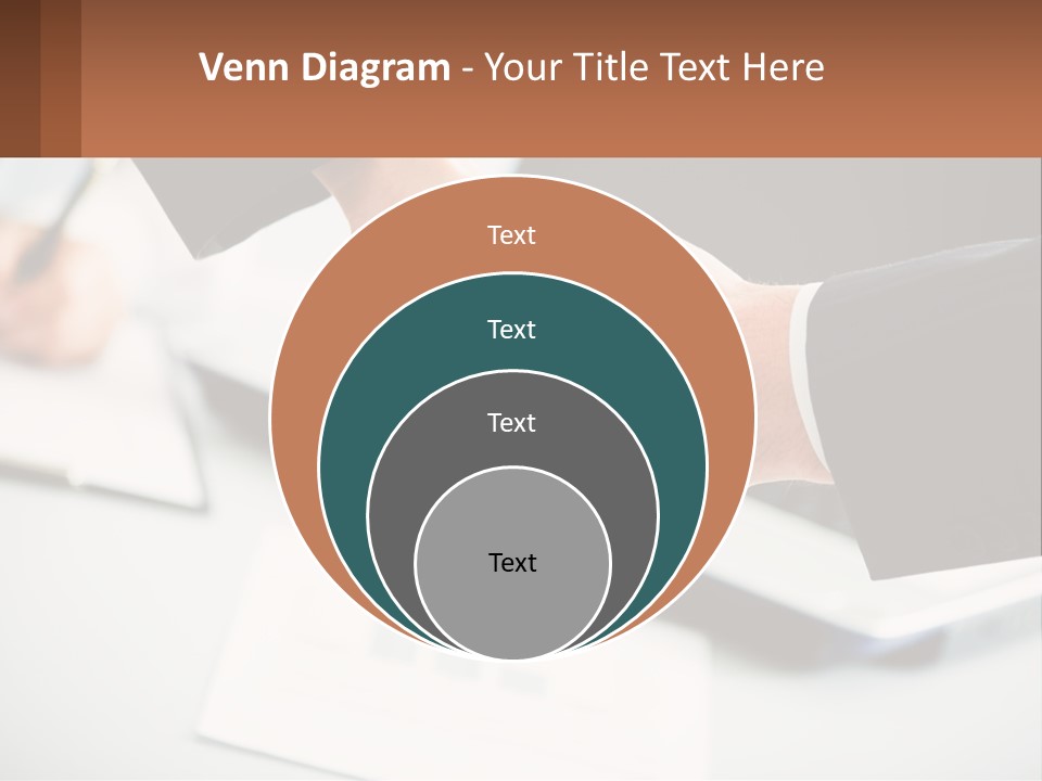 Two People Shaking Hands Over A Laptop Computer PowerPoint Template